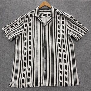 Zara Shirt Men's XL Viscose Linen Blend Casual Black White Vertical Pattern